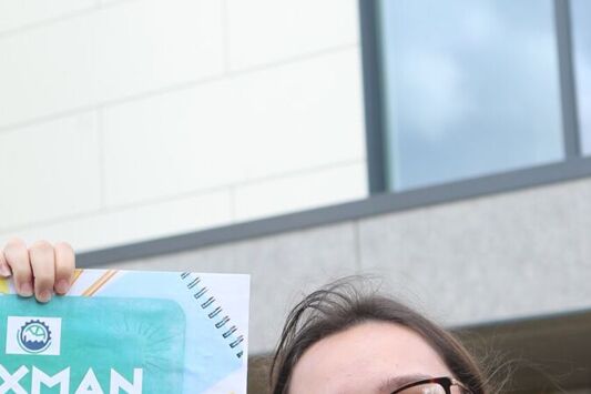 Chloe Slasor celebrates her GCSE results at Paxman Academy