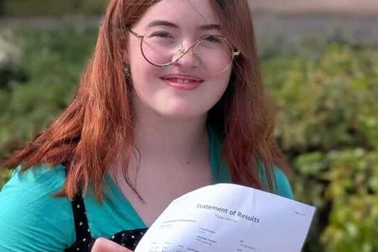 Amelia Higgs celebrates her GCSE results at Harwich and Dovercourt High School